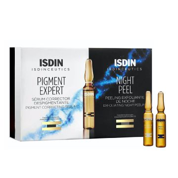ISDIN Isdinceutics Pigment Expert + Night Peel - مصل تصحيحي لإزالة التصبغ 10 قوارير 2 مل + تقشير ليلي 10 قوارير 2 مل