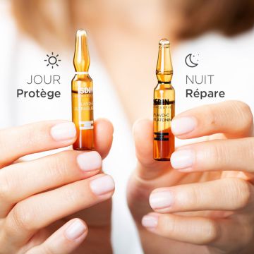 ISDIN Isdinceutics Flavo-C Ultraglican + Melatonin - Sérum anti-oxydant jour 10 ampoules de 2ml + Sérum réparateur nuit 10 ampoules de 2ml