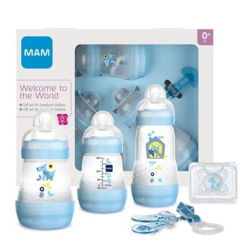 MAM Welcome to the World - Coffret Naissance 3 biberons + sucette + attache-sucette