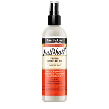 AUNT JACKIE'S Half & Half Hydrating Silkening Hair Milk - Lait sans rinçage démêlant fini soyeux pour cheveux très secs cassants ou rêches - 355ml