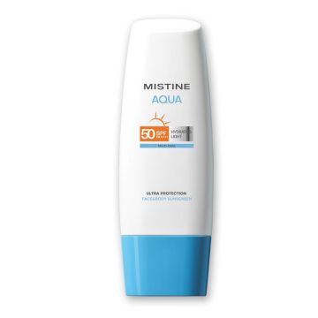 Mistine Aqua Ultra Protection Face&Body Sunscreen SPF50 PA++++ - Crème solaire visage et corps légère hydratante haute protection pour tous types de peaux- 70ml
