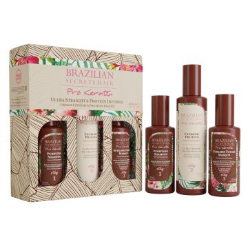 BRAZILIAN SECRETS HAIR Extreme Protein Kit - Kit professionnel de lissage à la protéine lissant adoucissant pour cheveux frisés crépus - 440ml