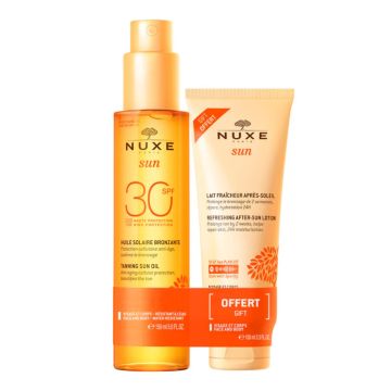 NUXE Sun Duo - Huile solaire bronzante SPF30 visage et corps 150ml + Lait fraîcheur après-soleil 100ml Offert